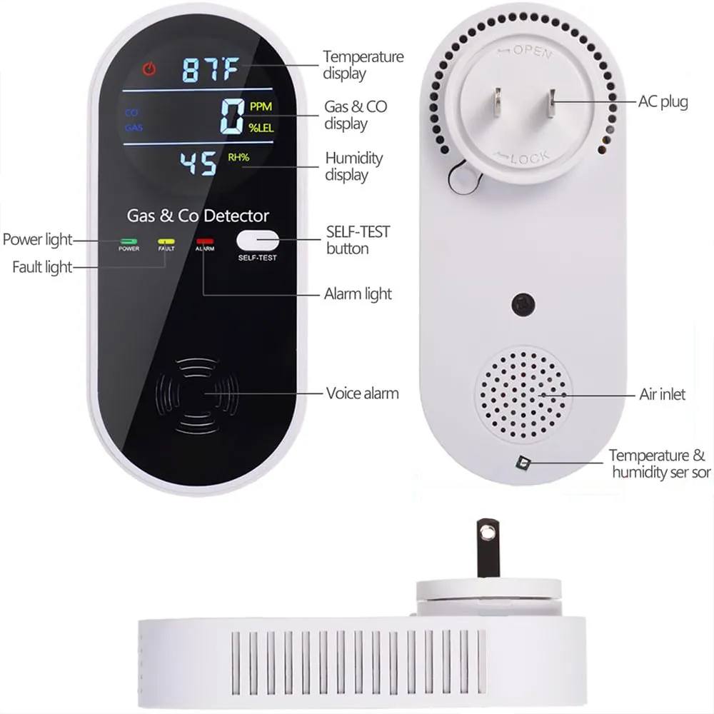 🔥 Plug-In Gas Leak Detector with Temperature & Humidity Monitor