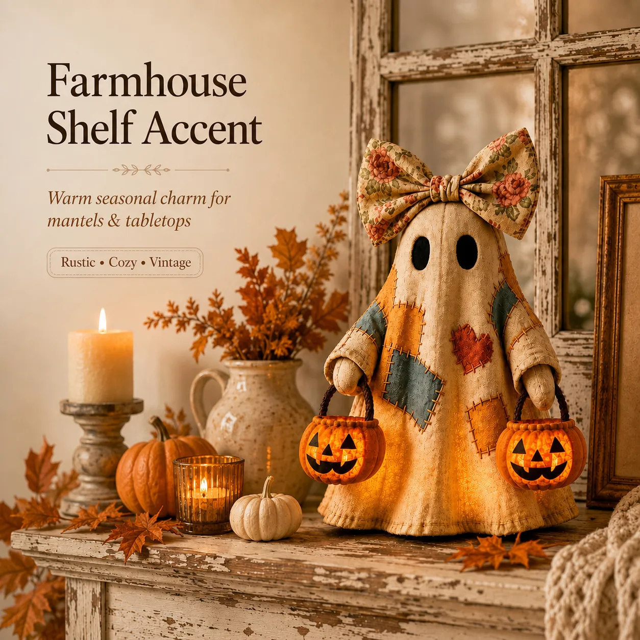 Cozy Glow Patchwork Ghost Halloween Decor