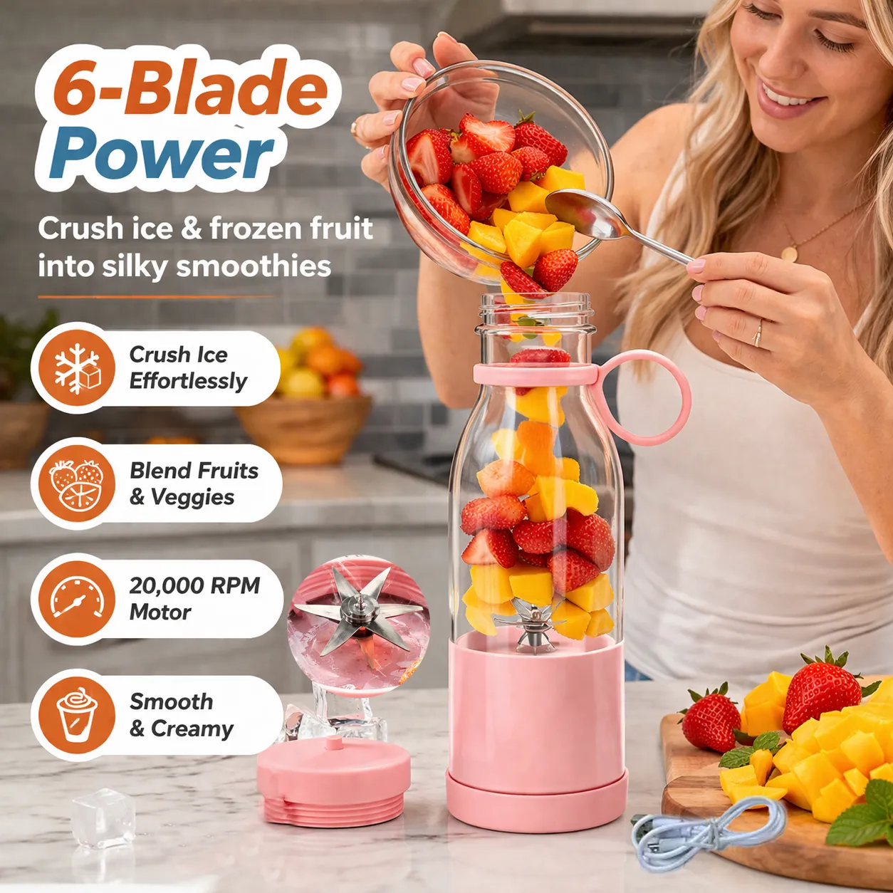 🍹 Portable Juicer Cup: Blend your daily vitamins anywhere without the bulk of a kitchen blender. 🍓
