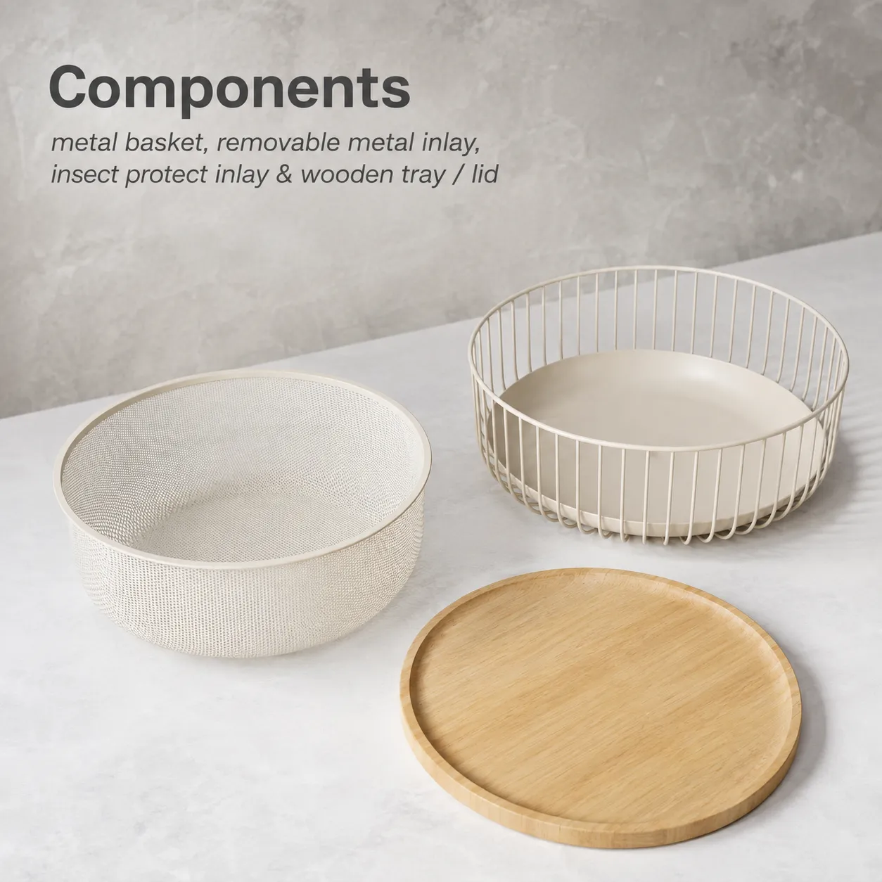 3-Piece Stackable Metal Fruit Basket Set with Wooden Lids