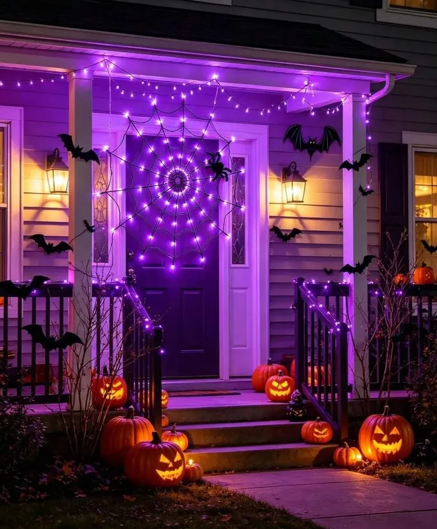 70-LED Halloween Spider Web Lights with Spider