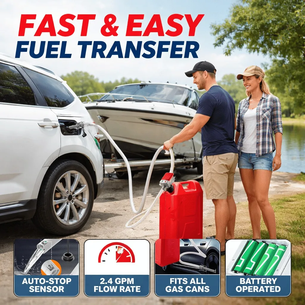 Electric Fuel Transfer Pump:⛽  Stop lifting heavy, back-breaking gas cans; transfer fuel to your lawn mower or vehicle with a simple flip of a switch. 💪