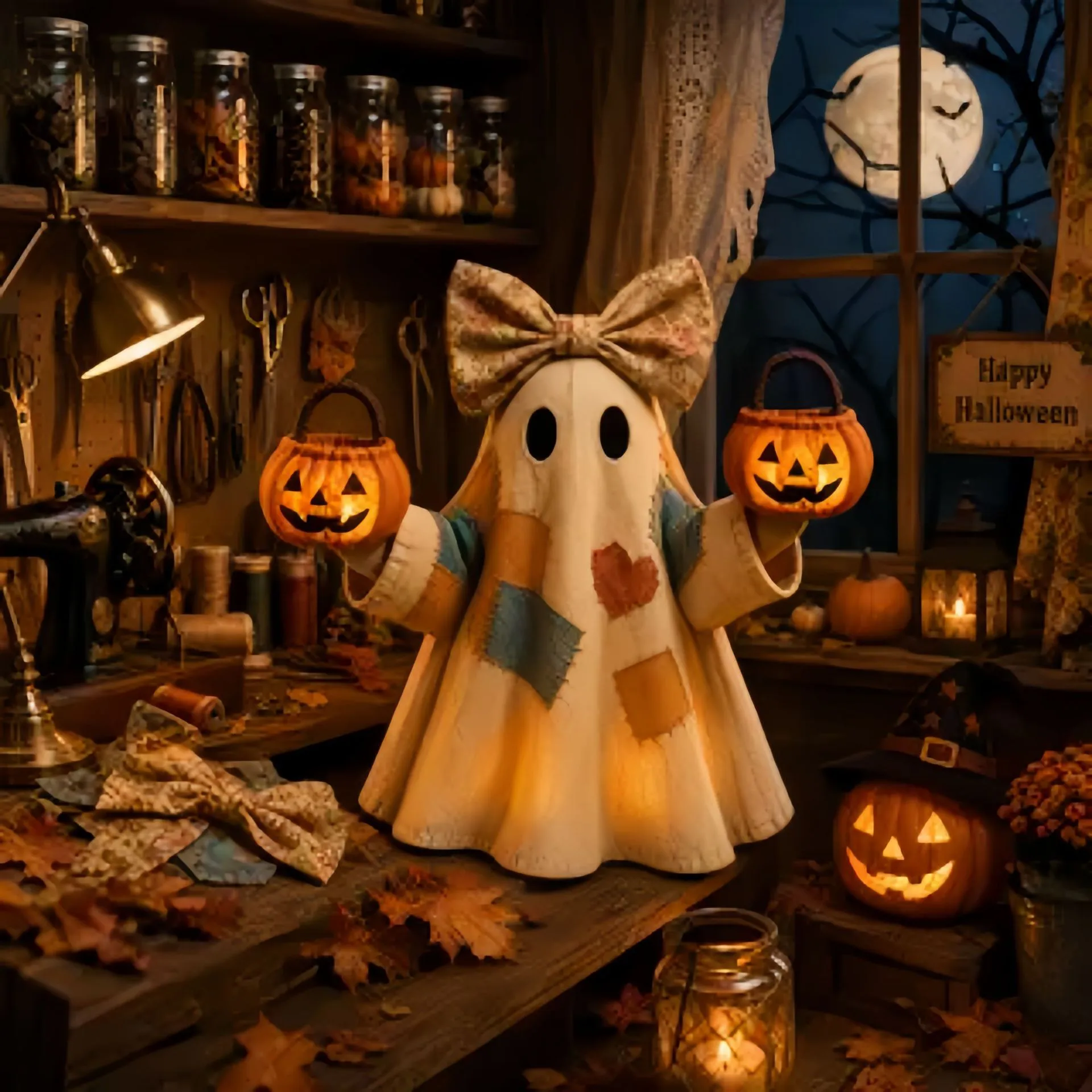 Cozy Glow Patchwork Ghost Halloween Decor