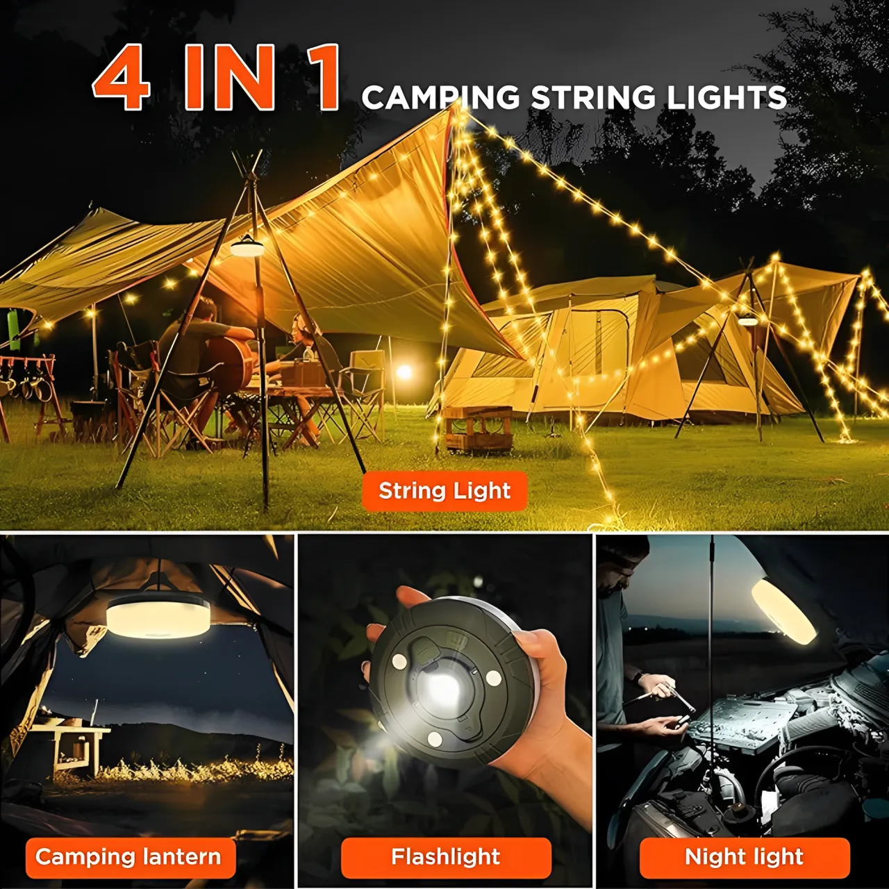 4-in-1 Camping String Lights: Light up your entire campsite and keep your devices charged with one portable unit ⛺