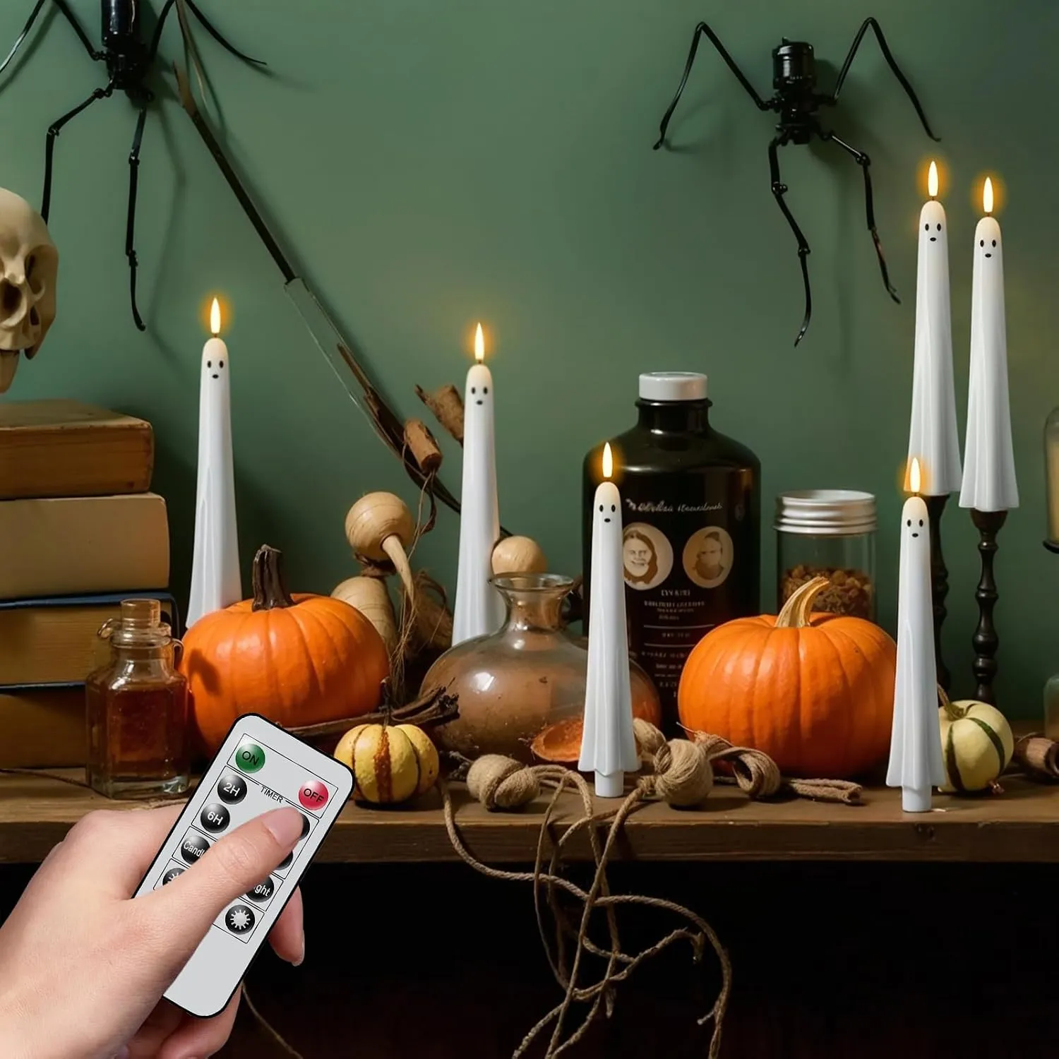 Flameless Ghost Taper Candles with Remote & Timer