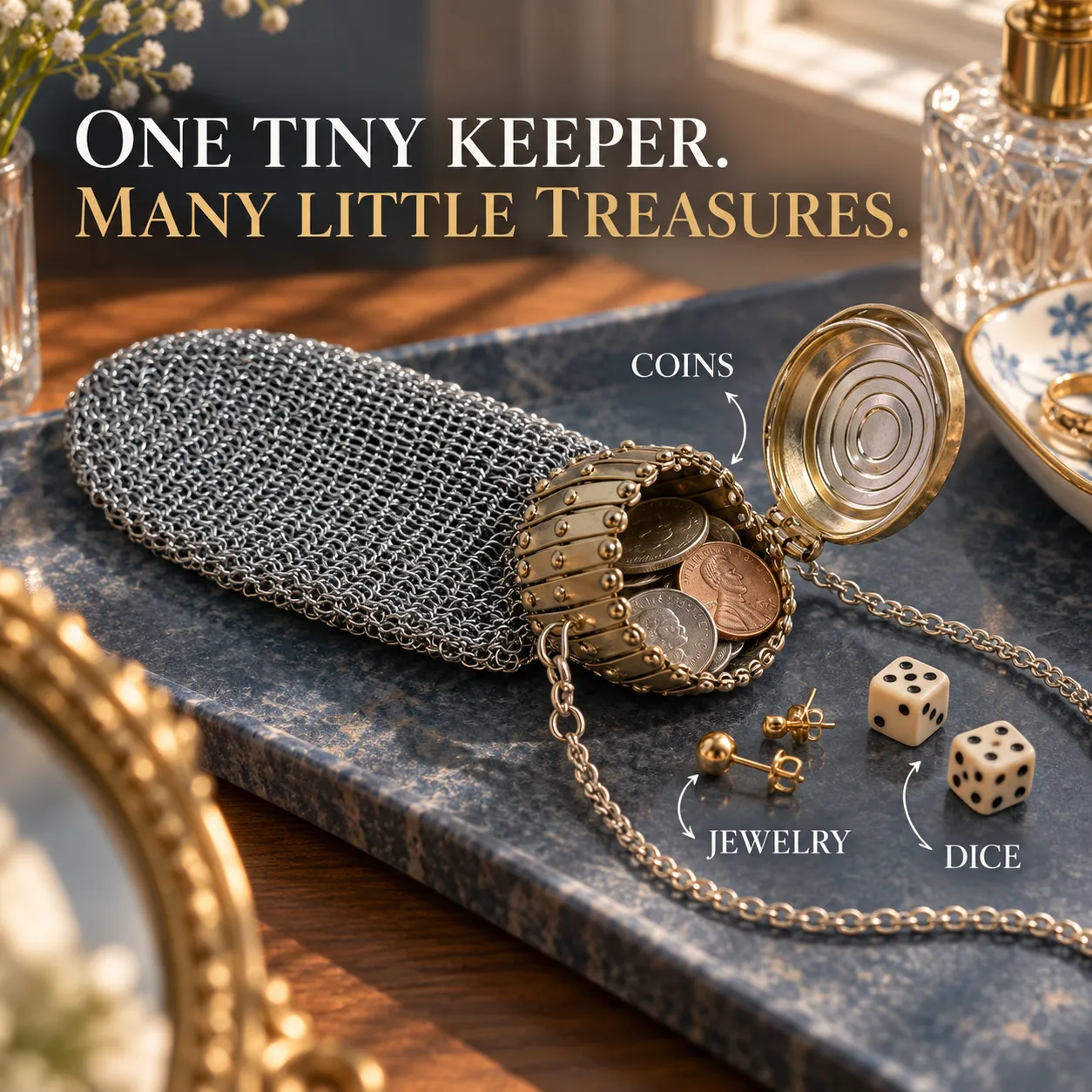 Expandable 1920s-Inspired Chain-Mesh Coin Purse