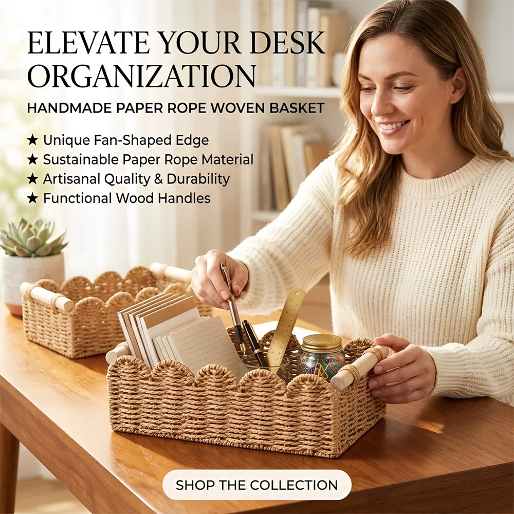 🌿Scalloped Wicker Storage Basket Set – Decorative Toilet Paper & Shelf Organizer