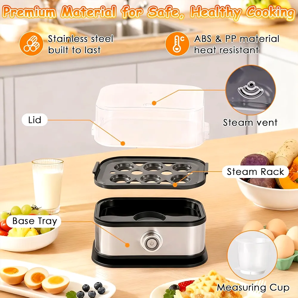 🥚 Fast 6-Egg Cooker – Quick Breakfast Egg Boiler & Steamer