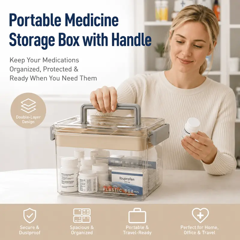 Portable Medicine Storage Box with Handle - Small in use