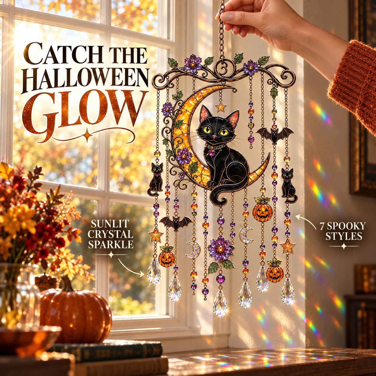 Halloween Stained-Glass-Look Suncatcher Hanging Decor