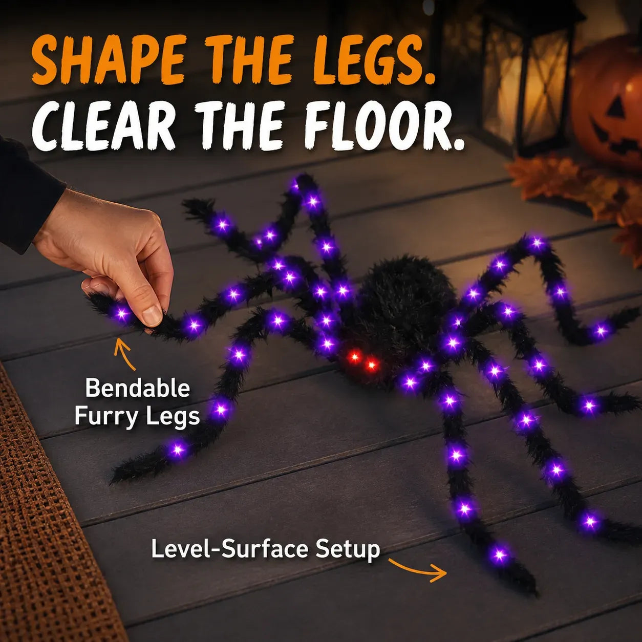 Bendable furry spider legs being shaped by hand