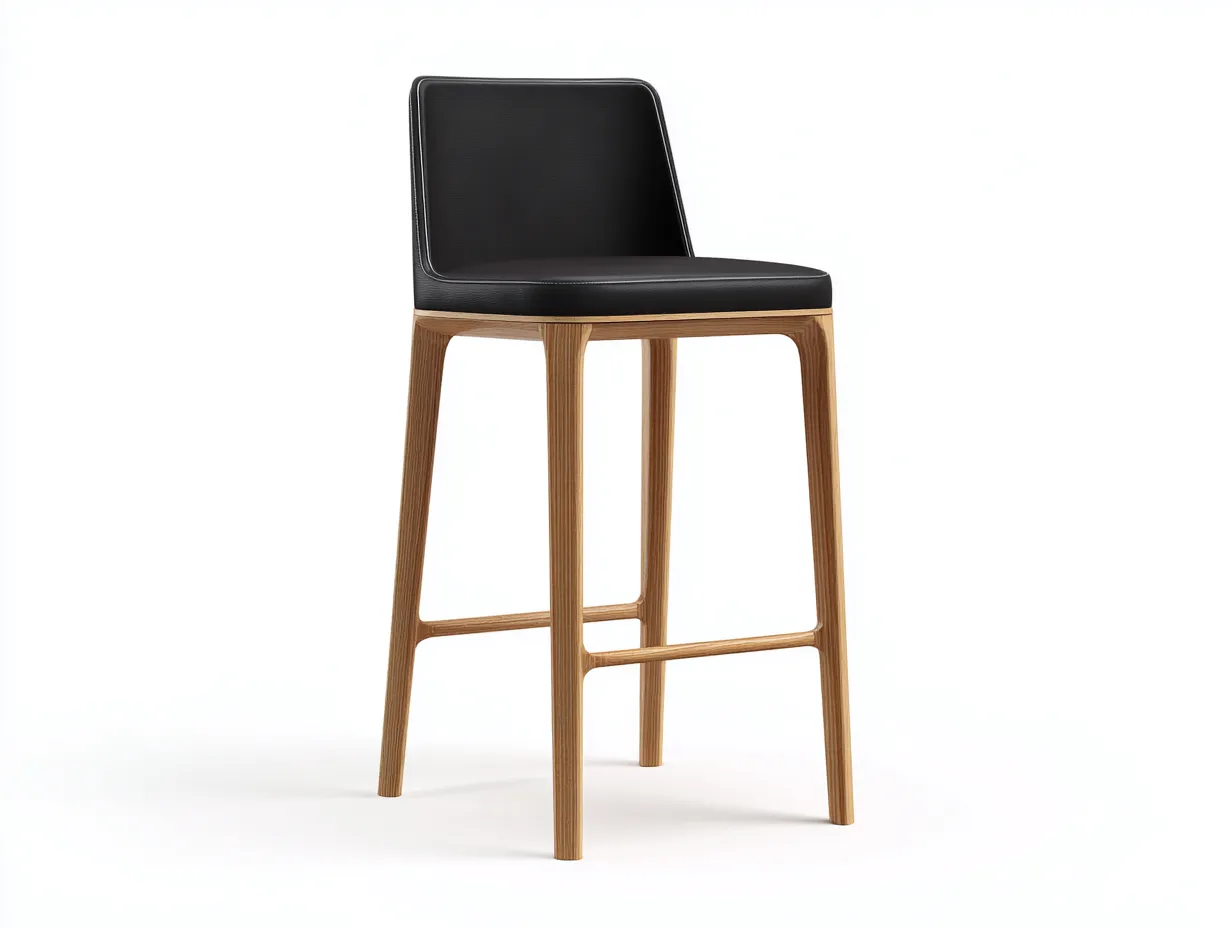 Taburete de Bar tapizado negro con estructura de madera 48 x 50 x 102 cm - negro y madera natural - respaldo envolvente para comedor-Zalinyhaven
