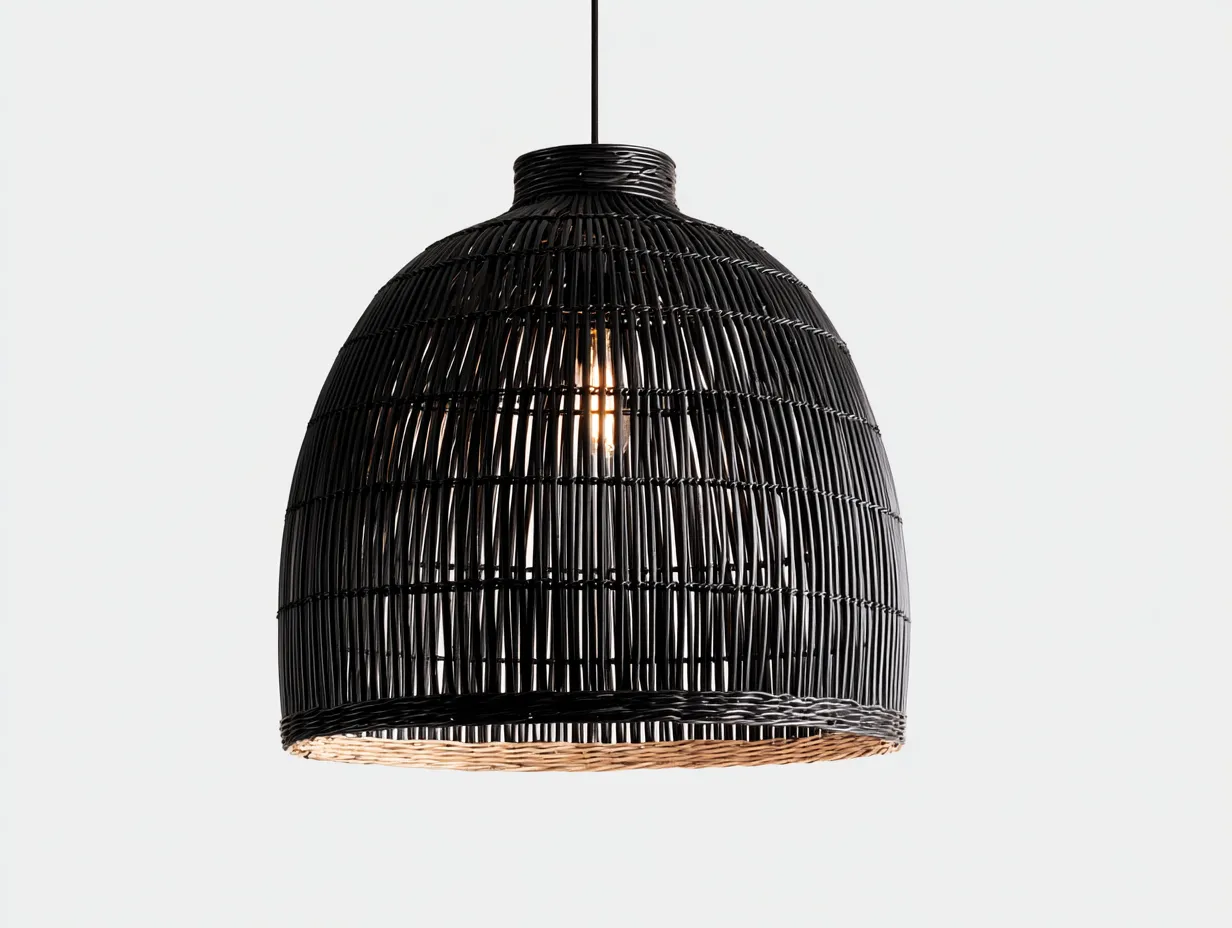 Lámpara Colgante 42x42x48 cm - ratán sintético y metal negro - pantalla tejida para exterior-Zalinyhaven