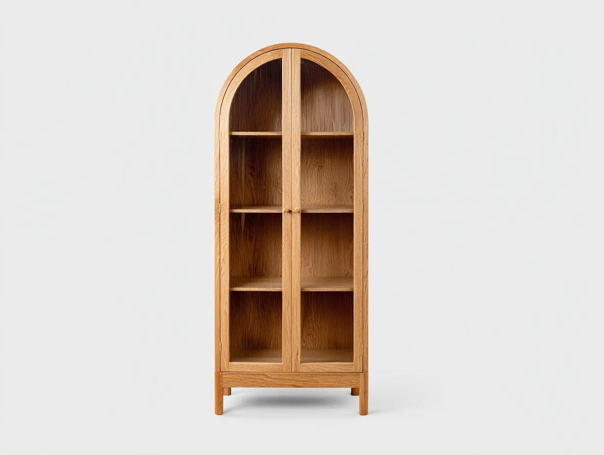 Vitrina 85x42x190 cm - madera y vidrio acanalado - color roble - estilo arqueado para comedor-Zalinyhaven
