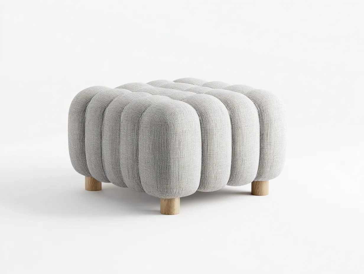 Reposapiés acolchado gris claro 72x58x43 cm - tela texturizada con patas de madera para salón-Zalinyhaven