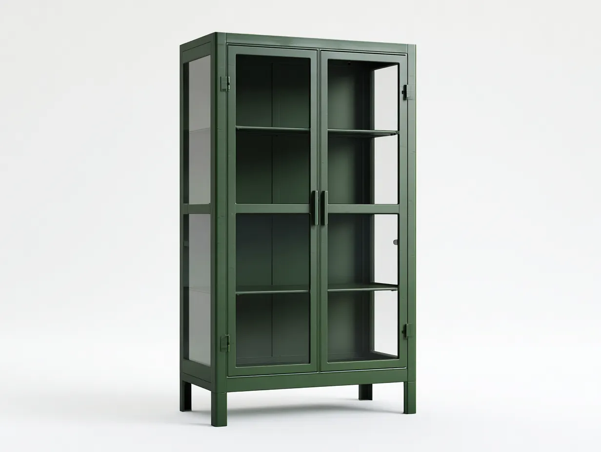 Vitrina 90x40x180 cm - metal y vidrio - verde oscuro - diseño industrial para comedor-Zalinyhaven