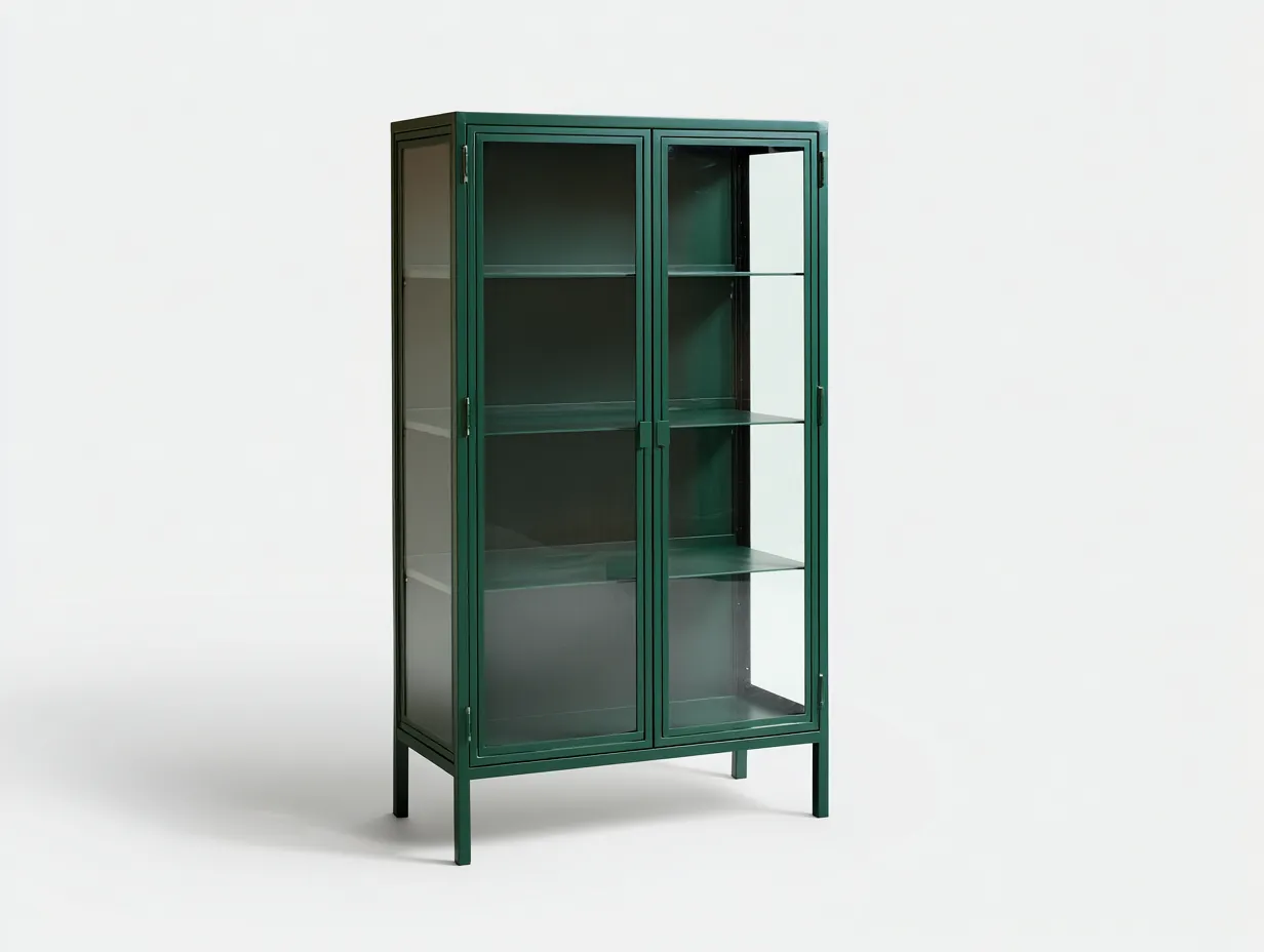 Vitrina 88x39x178 cm - metal y vidrio - verde botella - estilo contemporáneo para comedor-Zalinyhaven