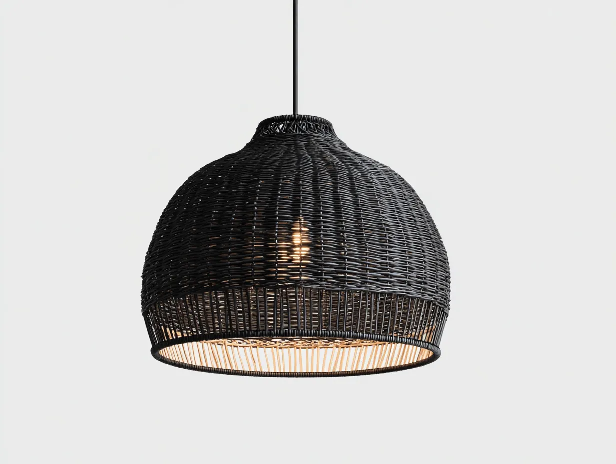 Lámpara Colgante 40x40x36 cm - ratán sintético y metal negro - pantalla orgánica para exterior-Zalinyhaven
