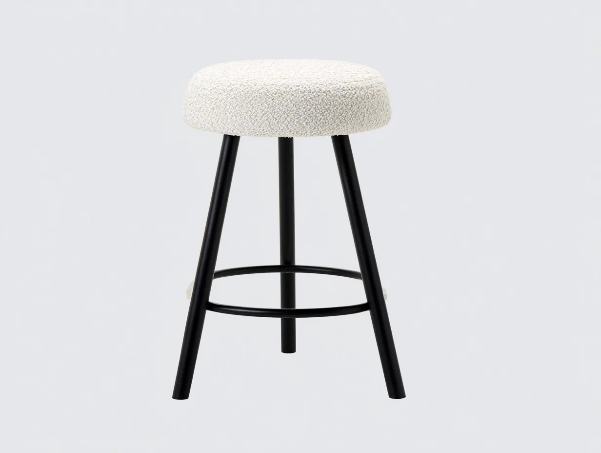 Taburete de Bar tapizado blanco roto con base negra 40 x 40 x 72 cm - blanco roto y negro - diseño redondo para comedor-Zalinyhaven