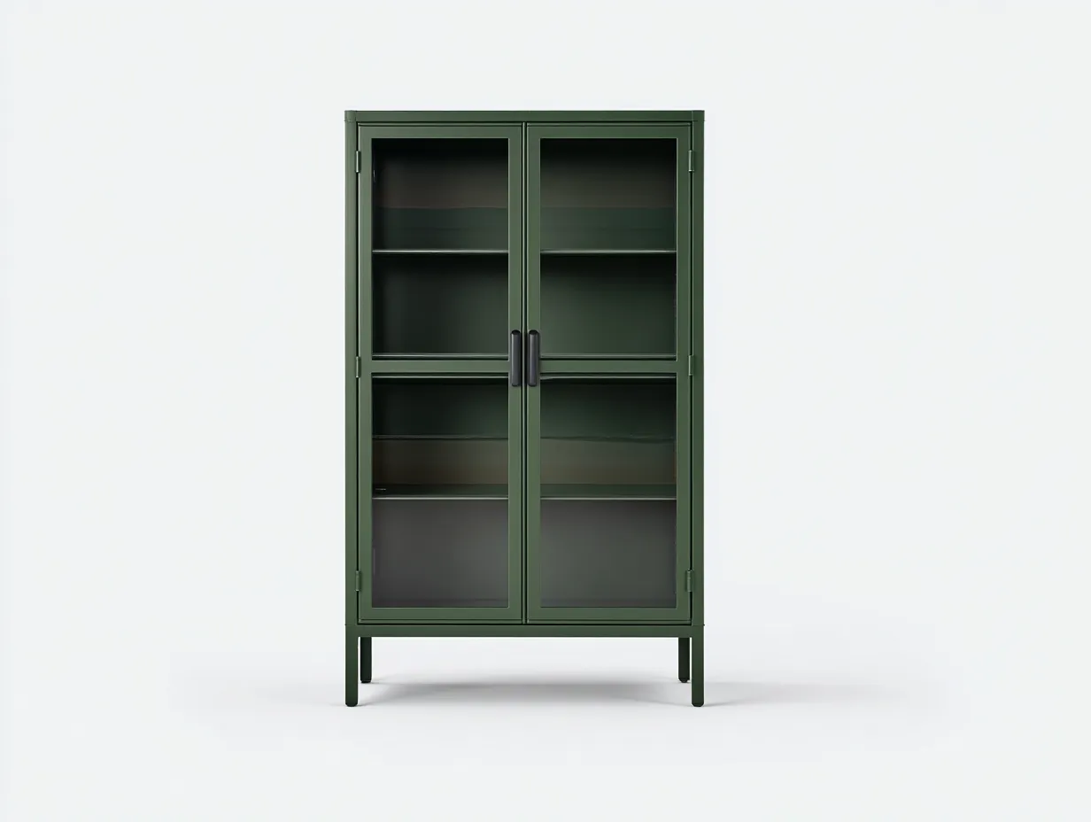 Vitrina 88x40x176 cm - metal y vidrio - verde oliva - diseño funcional para comedor-Zalinyhaven