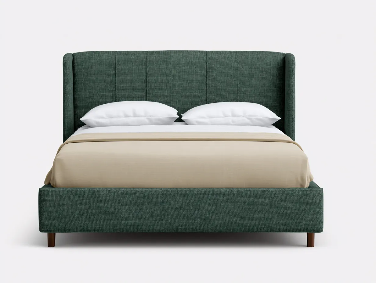 Cama Doble tapizada tela estructurada 224 x 198 x 118 cm - verde oscuro - cabecero lateral para dormitorio-Zalinyhaven