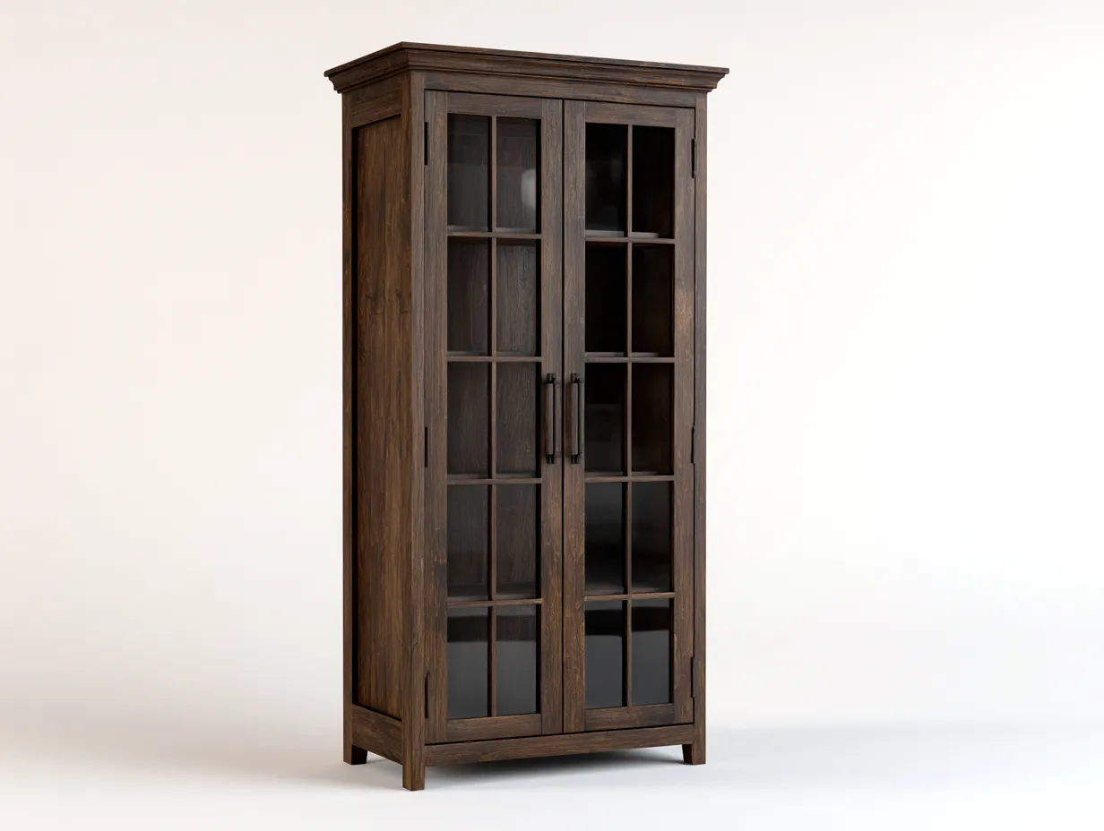 Vitrina de madera oscura con vidrio 98 x 42 x 198 cm - marrón oscuro y negro - para comedor con estilo clásico-Zalinyhaven