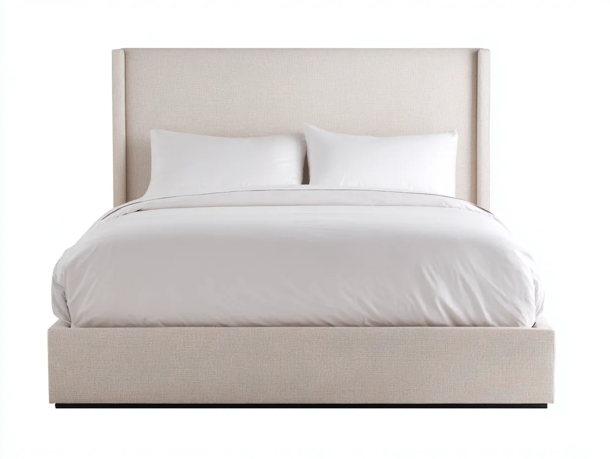 Cama Doble tapizada lino texturizado 222 x 196 x 120 cm - beige claro - cabecero alto para dormitorio-Zalinyhaven