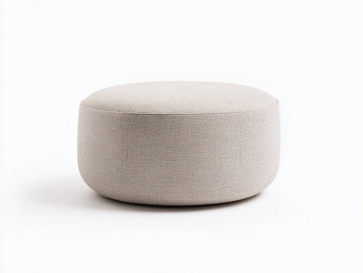 Reposapiés redondo beige claro 62x62x34 cm - tapizado liso de tela para salón moderno-Zalinyhaven