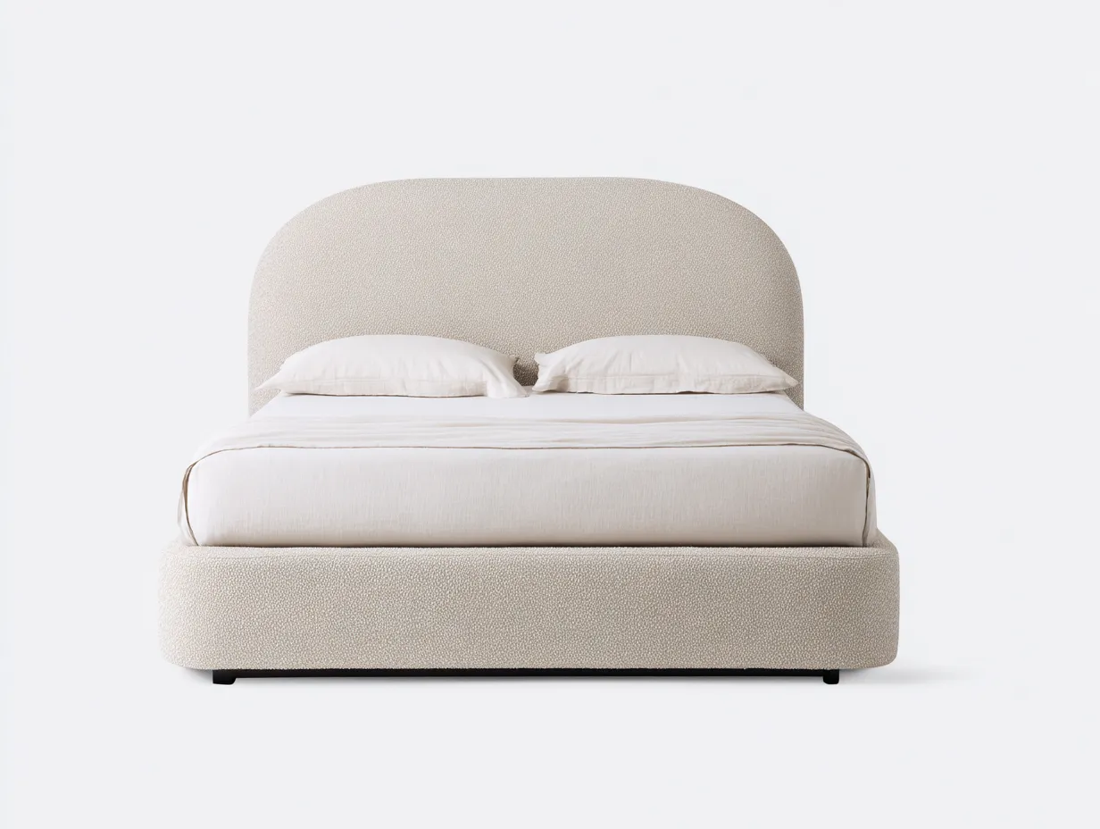 Cama Doble tapizada bouclé marfil 226 x 202 x 108 cm - marfil - cabecero curvo para dormitorio-Zalinyhaven