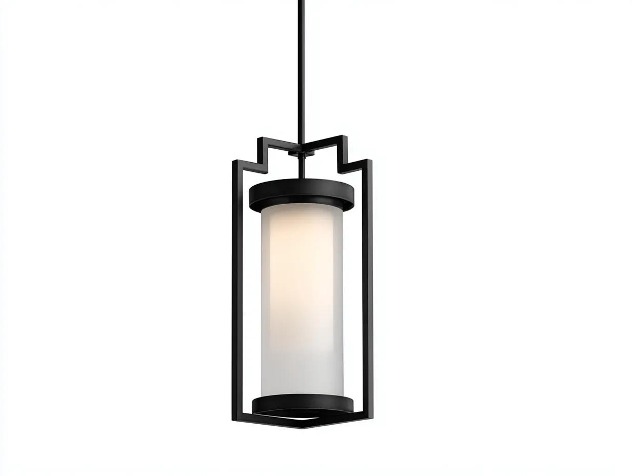 Lámpara Colgante 18x18x44 cm - metal y difusor opal - negro y blanco - diseño lineal para exterior-Zalinyhaven