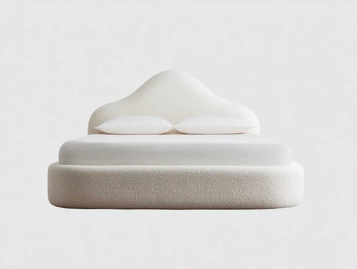 Cama Doble tapizada bouclé blanco roto 228 x 204 x 110 cm - blanco roto - cabecero ondulado para dormitorio-Zalinyhaven