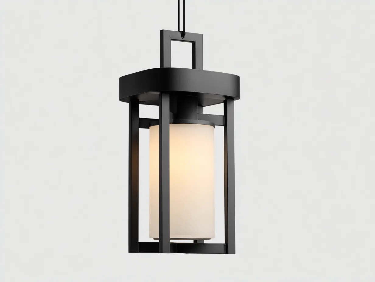 Lámpara Colgante 20x20x38 cm - acero y difusor opal - negro y blanco - estilo farol moderno para exterior-Zalinyhaven
