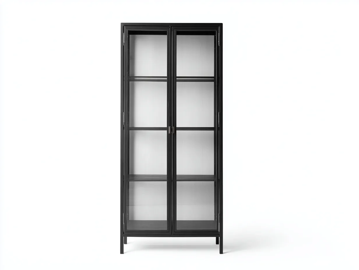 Vitrina de metal negro con vidrio 86 x 36 x 188 cm - negro - diseño sobrio para comedor-Zalinyhaven