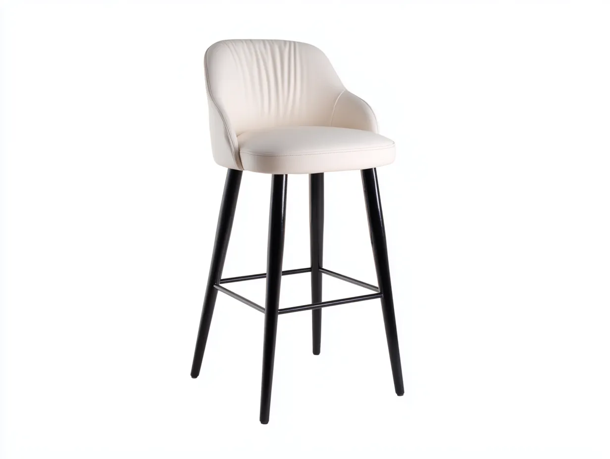 Taburete de Bar tapizado crema con base negra 49 x 51 x 100 cm - crema y negro - asiento acolchado para comedor-Zalinyhaven