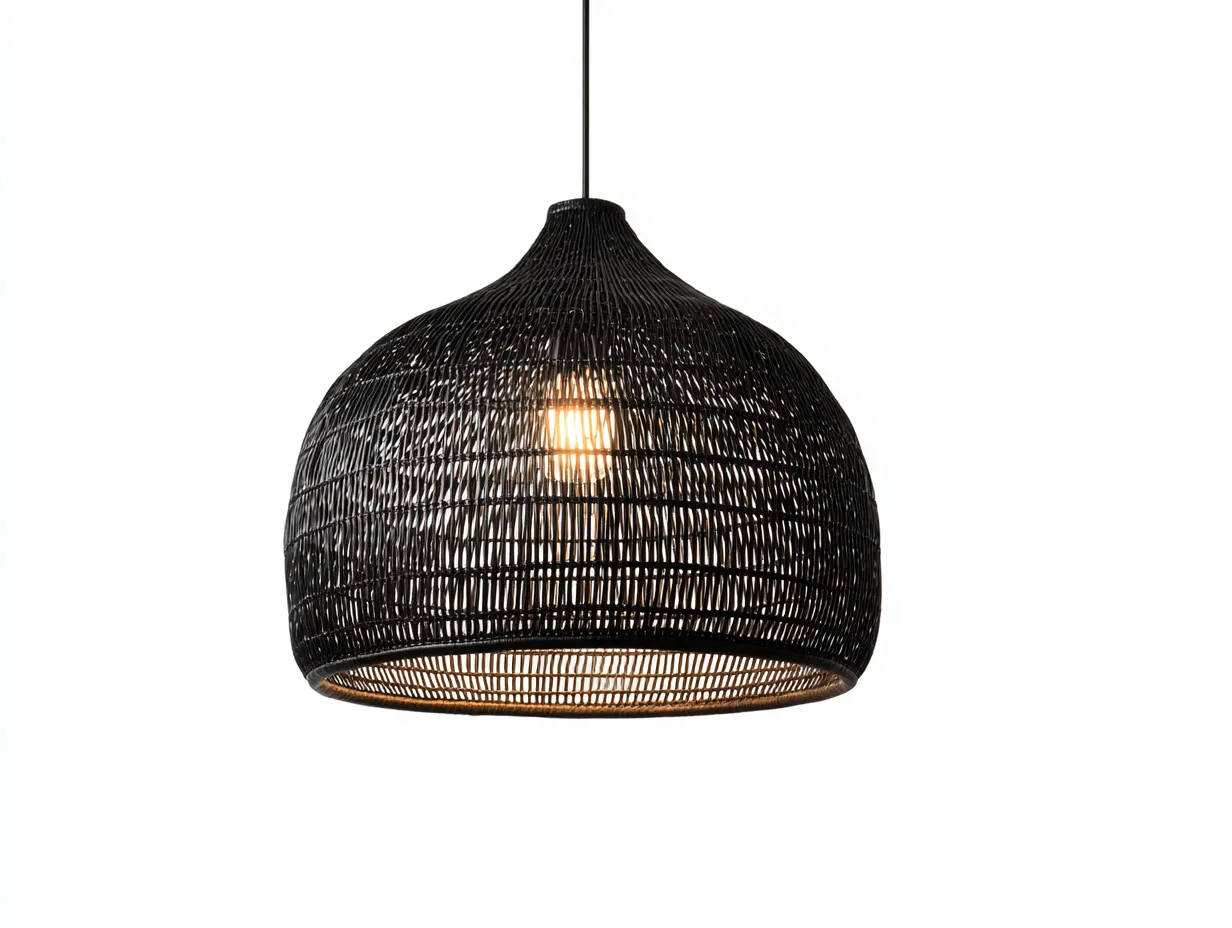 Lámpara Colgante 40x40x34 cm - ratán sintético y metal - negro y natural - pantalla abombada para exterior-Zalinyhaven