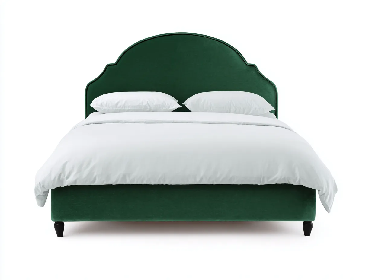 Cama Doble tapizada terciopelo verde 214 x 184 x 122 cm - verde esmeralda - cabecero curvo para dormitorio-Zalinyhaven