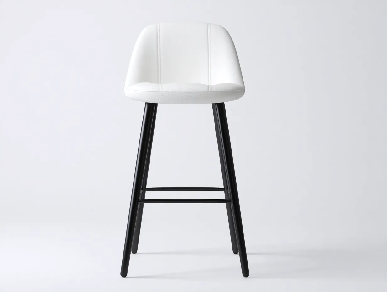 Taburete de Bar tapizado blanco con estructura negra 45 x 48 x 98 cm - blanco y negro - diseño minimalista para comedor-Zalinyhaven