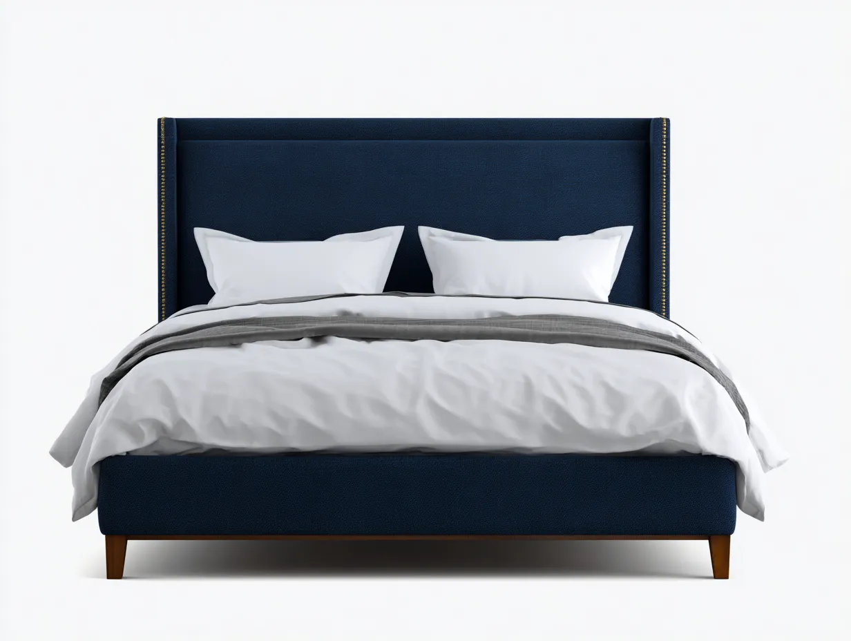 Cama Doble tapizada azul marino 220 x 190 x 130 cm - azul marino - cabecero envolvente para dormitorio-Zalinyhaven
