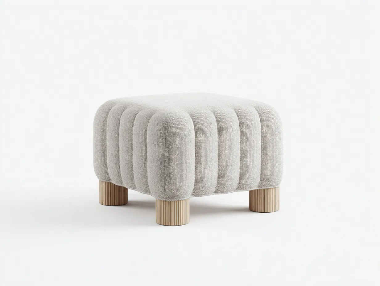 Reposapiés cuadrado gris claro 58x58x43 cm - tapizado acanalado con patas cilíndricas de madera-Zalinyhaven