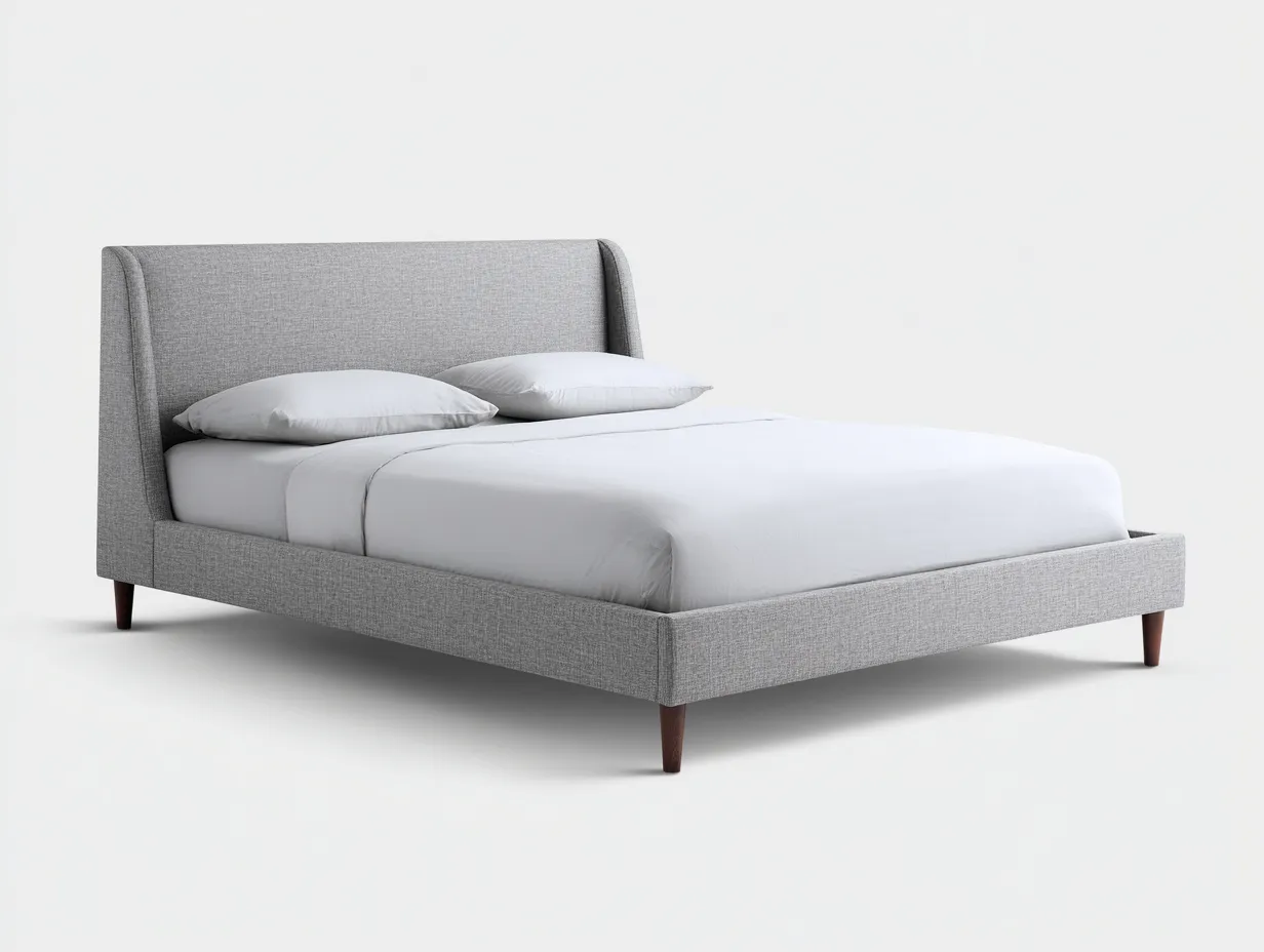 Cama Doble tapizada lino gris 216 x 182 x 112 cm - gris suave - cabecero curvado para dormitorio-Zalinyhaven