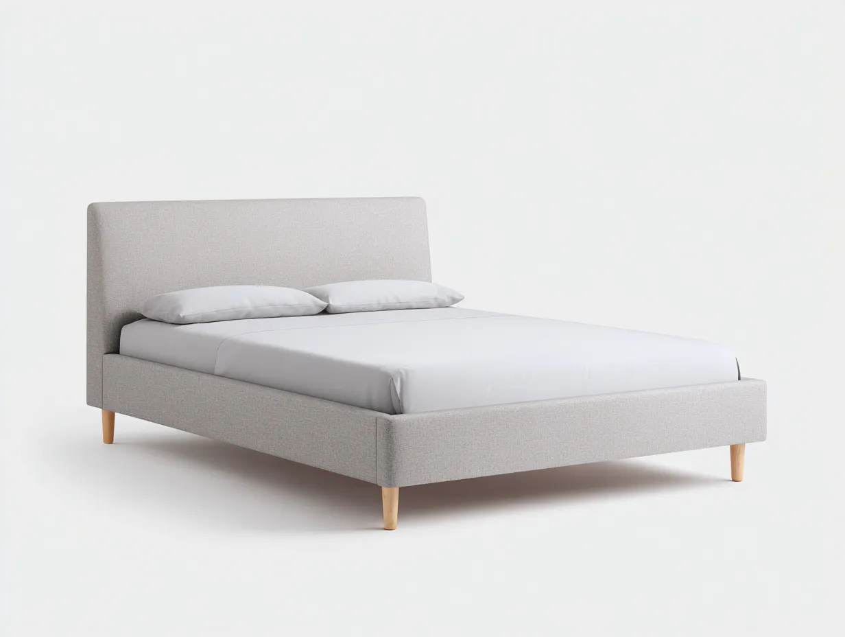 Cama Doble tapizada tela clara 212 x 178 x 102 cm - gris perla - diseño minimalista para dormitorio-Zalinyhaven