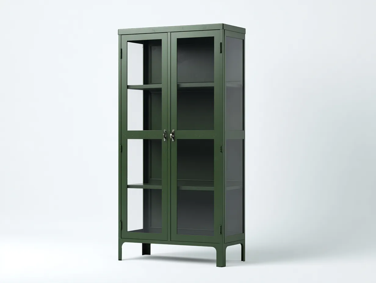 Vitrina metálica verde con vidrio 92 x 38 x 186 cm - verde oscuro - para comedor de estilo contemporáneo-Zalinyhaven