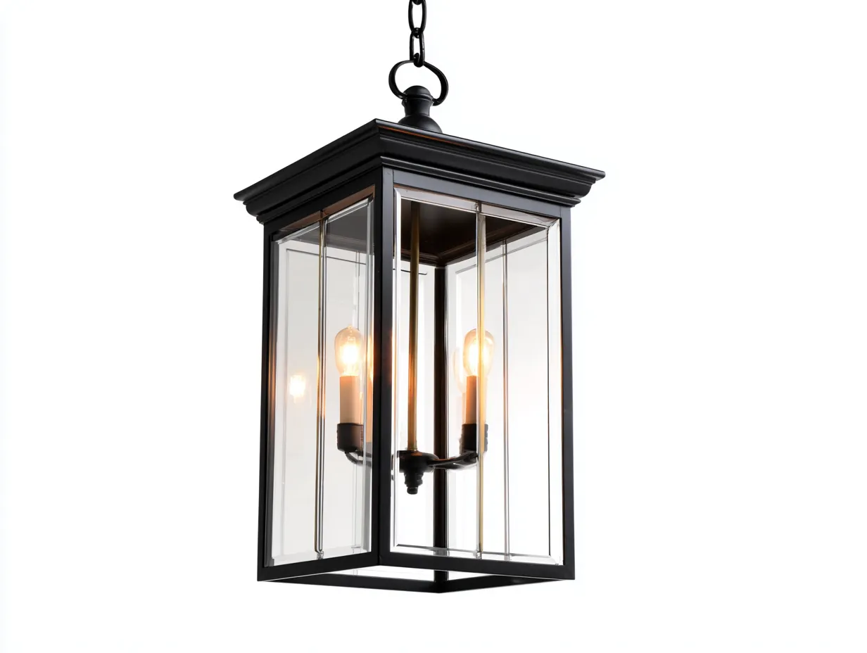 Lámpara Colgante 24x24x48 cm - acero y vidrio transparente - negro - farol clásico para exterior-Zalinyhaven