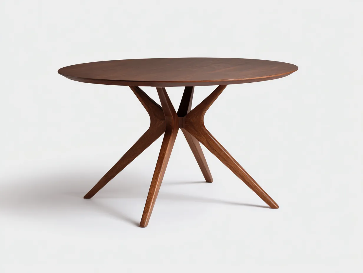 Mesa de Comedor redonda de nogal 126x126x76 cm - marrón cálido - base cruzada para comedor-Vazosohaus