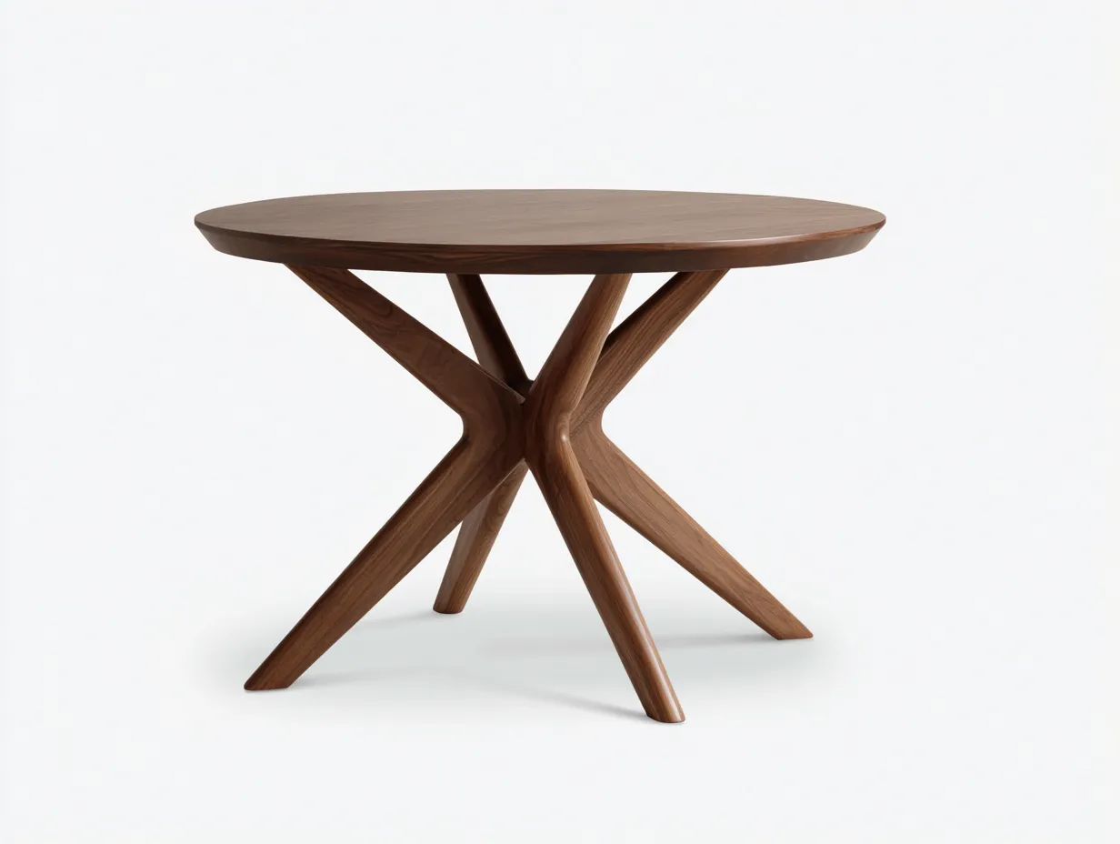 Mesa de Comedor redonda de madera 125x125x76 cm - nogal medio - base cruzada para comedor-Vazosohaus