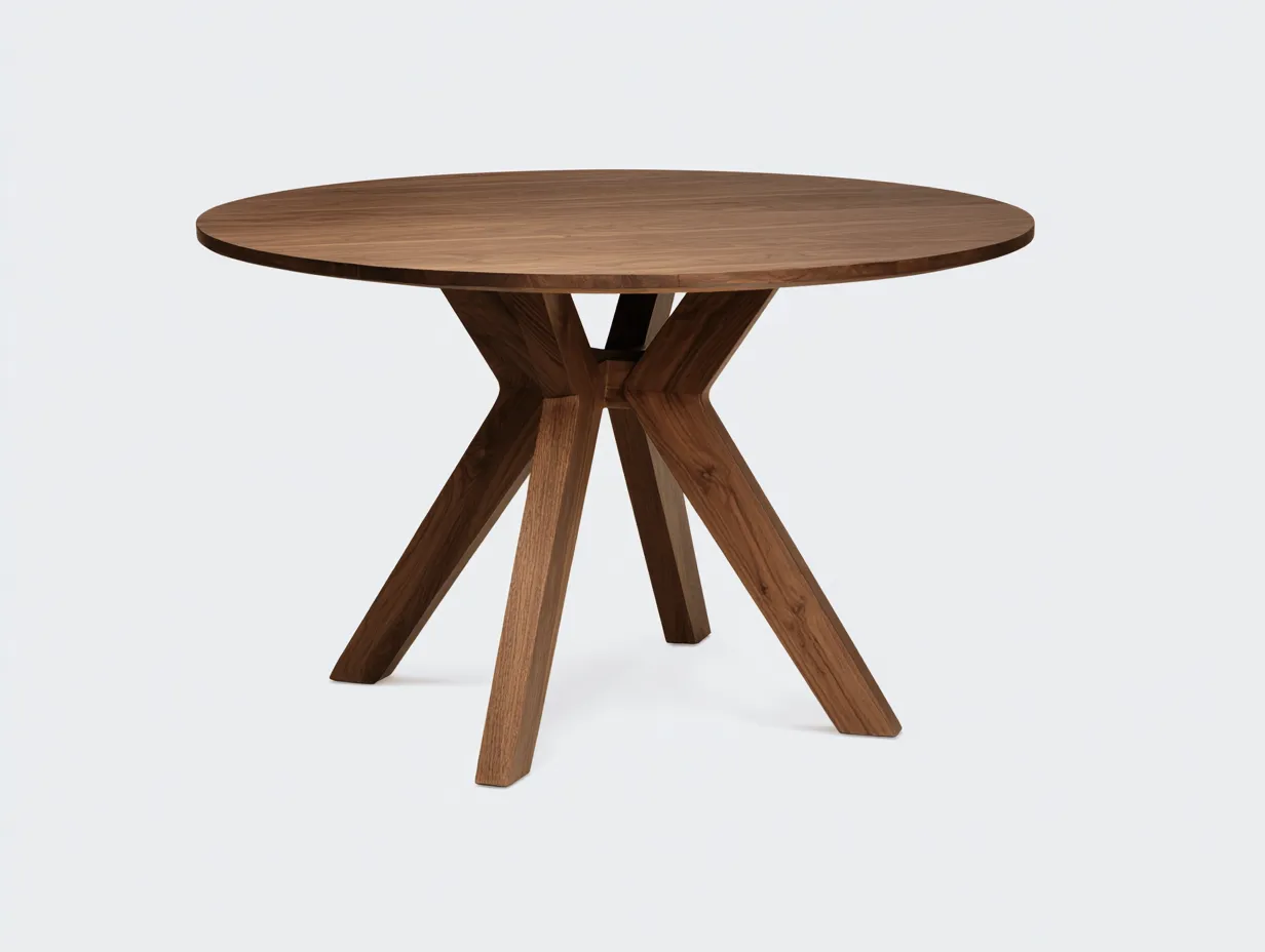 Mesa de Comedor redonda de madera 123x123x75 cm - nogal natural - patas abiertas para comedor-Vazosohaus
