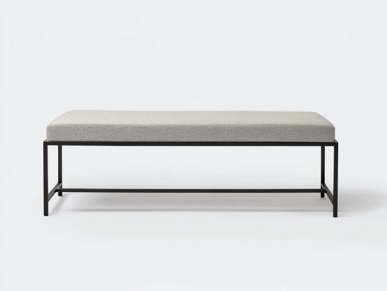 Banco tapizado para dormitorio 155x40x46 cm - gris claro - diseño minimalista con base negra-Vazosohaus