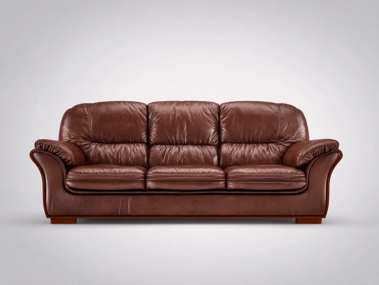 Sofá de Tres Plazas cuero marrón 223x93x87 cm - salón clásico envolvente-Vazosohaus