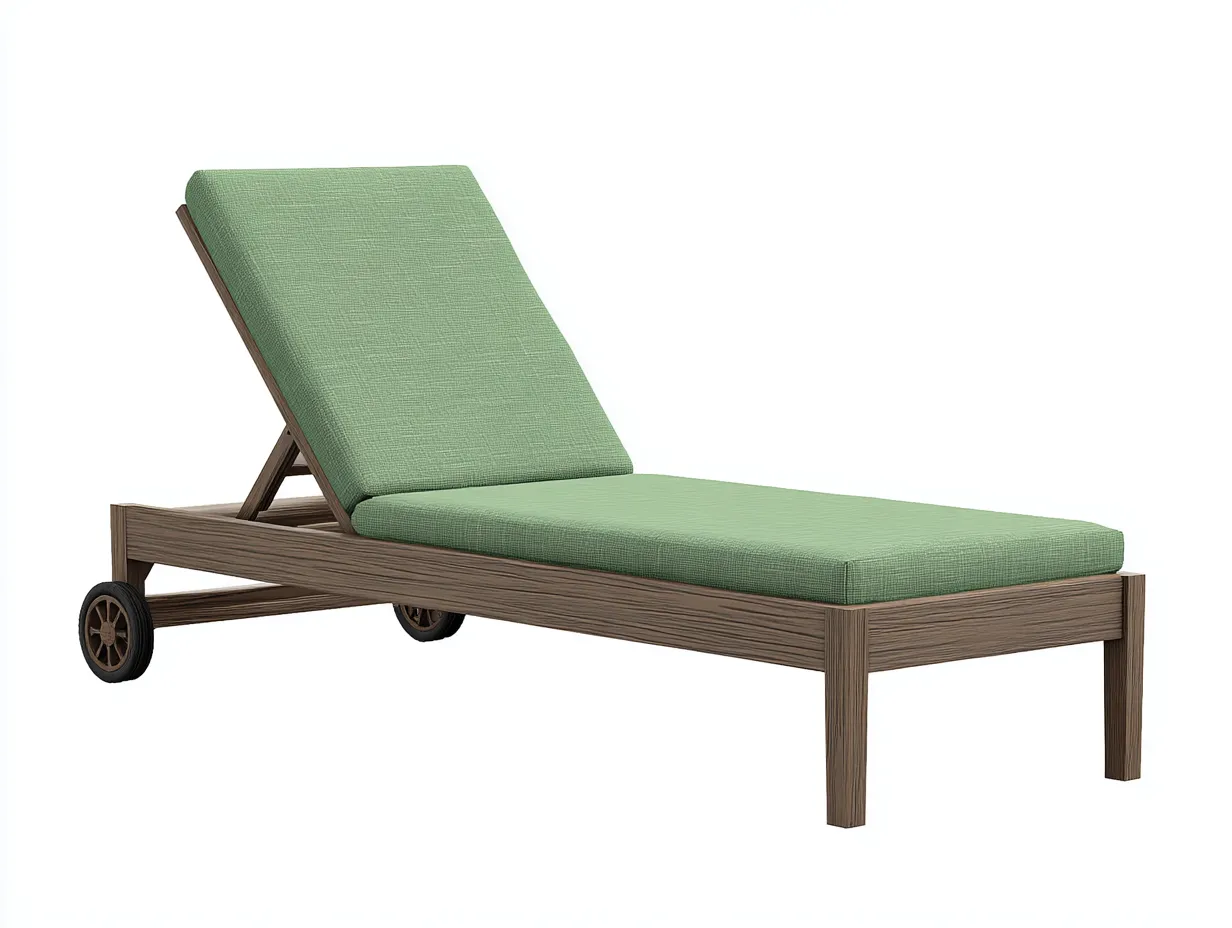 Tumbona con cojín 196x62x86 cm - azul y madera clara - para exterior con ruedas y respaldo reclinable-Vazosohaus