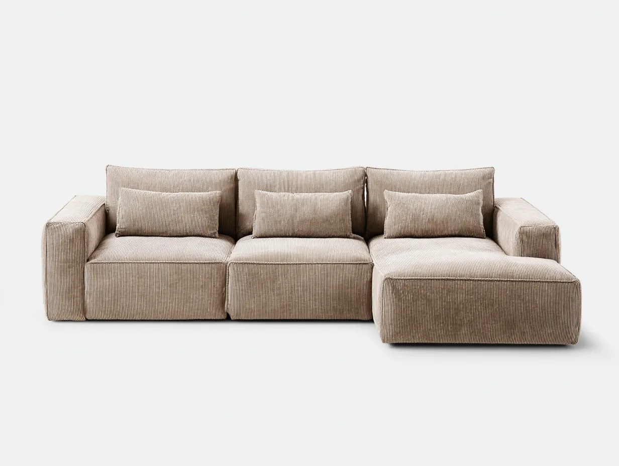 Sofá Esquinero de pana 304x183x78 cm - beige tostado - chaise amplia para salón-Vazosohaus